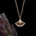 Sterling Silver Minimalist Ginkgo Leaf Necklace with Diamond Accents-0-1