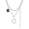 wholesale 925 Sterling Silver Double-Layer Letter C Pendant Necklace with Creative Fringe, Korean-Style, Euro-American Light Luxury Minimalist Necklace-0-4