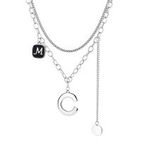wholesale 925 Sterling Silver Double-Layer Letter C Pendant Necklace with Creative Fringe, Korean-Style, Euro-American Light Luxury Minimalist Necklace-305L/approximately 17.8g>925 silver