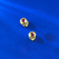 wholesale S925 silver gold-tone red diamond heart-shaped earrings, hot-selling in cross-border trade for-0-3