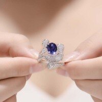 wholesale 18k Gold Plated S925 Silver Laboratory Royal Blue Cultured Sapphire Oval 7*9mm High-End Jewelry Closed Ring-Oval 7*9mm(2ct) US size 7