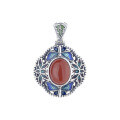 wholesale S925 Sterling Silver Guochao Palace Style Resin Cloisonné Lotus with South Red Agate Fragrance Pouch Pendant-0-4