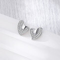 wholesale 925 Sterling Silver Asymmetric Diamond-Encrusted Heart Stud Earrings for Women, European and American Minimalist Niche Design Sweet Full Diamond Heart-shaped Ear Accessories-0-3