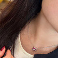 wholesale S925 Silver Red and Green Gemstone Sunflower One-Carat Diamond Necklace, Luxe Floral Pendant-0-2