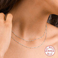 wholesale S925 Sterling Silver Beaded Chain Women's Layering Necklace, Fast Selling Fashion Versatile Simple Collarbone Jewelry-0-2