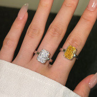 wholesale S925 Sterling Silver French 8*12mm Ice-Cut Cubic Zirconia Rectangular Ring for Women with Elegant Design and High-Carbon Diamond Accents-White Gold and White Diamonds DY121098-SW-WH 7