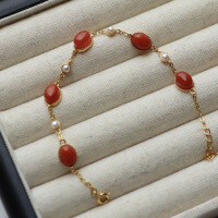 wholesale S925 silver inlaid natural river material ice-bottom cherry red freshwater pearl bracelet with oval cabochon southern red agate-Cherry Red Freshwater Pearl Bracelet