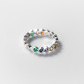 wholesale S925 Sterling Silver Colorful Diamond Open Adjustable Ring, Ins-style Sweet and Exquisite Design Sense Hand Jewelry R00836-0-4