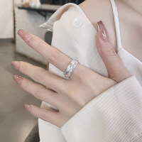 wholesale S925 Sterling Silver Trendy Dawon East Gate INS Brushed Texture Ring, Internet-Famous Style Geometric Irregular Finger Ring-1343FJ/approx. 2.9g Adjustable opening