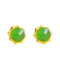 wholesale Gold-Plated 925 Silver Vintage Style Certified Hetian Jade Earrings Minimalist Octagonal Set Jasper Half-Circle Stud Earrings-0-4