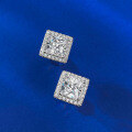 wholesale S925 Silver New 7*7 Princess Cut High Carbon Diamond Stud Earrings Drop Shipping Live-0-2
