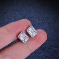 S925 Silver Moissanite Rectangular Emerald Earrings, Fine Jewelry Quality-0-2
