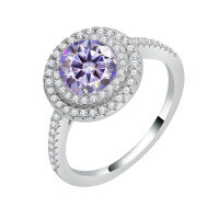 wholesale S925 Sterling Silver Cross-Border Luxury Full Moissanite Round Pack Ring, Advanced and Versatile Fashion Women's Jewelry Wholesale-1 carat (purple moissanite) ring 9