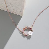 wholesale S925 Sterling Silver HXL1286 Korean Version Ins Niche Design Inlaid Zircon Bow Floral Star Necklace for Women-Rose gold 925 silver