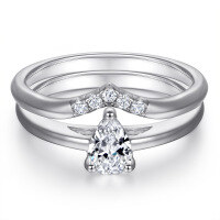 wholesale 925 Sterling Silver Pear-shaped Zircon Earrings Minimalist Combination Ring Set Stacking Rings Waterdrop Pendant Necklace Jewelry Set Wholesale-Ring TL-465 US size 7#