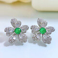 wholesale S925 Silver New European Style Simulated Emerald Earrings, Elegant Stud Earrings with Micro-Pave Setting-0-1