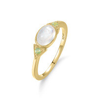 wholesale S925 Sterling Silver, 09ct New Small Fresh Style Opal Ring with Natural Moonstone in Gold Tone-0.9 carat natural moonstone ring  US size 7 (domestic size 15)