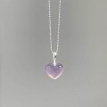 wholesale S925 Sterling Silver Amethyst Chalcedony Heart Pendant Necklace, Sweet Exquisite Fresh Niche Design High-end Youth Collarbone Chain-0-3