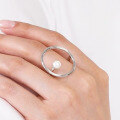 wholesale S925 Sterling Silver Round Geometric Pearl Ring Fashionable Personality Trend Exaggerated Versatile Adjustable Open Ring-0-3