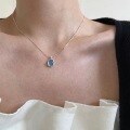 wholesale S925 Sterling Silver French Retro Natural Topaz Pendant, Minimalist Style Aquamarine Crystal Necklace for Women with Snake Chain-0-4