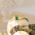 wholesale Pure Silver with Retro Gold Tone Lab-Grown Emerald Sugar Loaf 5*6mm Ring for Women, Popular on Xiaohongshu-0-1