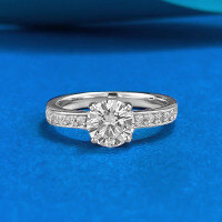 wholesale 925 Silver Four-Prong Setting 65mm Round Diamond Girlfriend Ring for Xiaohongshu Live Cross-Border Women's Style-R1445 White No. 7