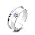 wholesale S925 Sterling Silver Double Layer Wavy Edge with Purple Zircon Open Ring, Minimalist and Fashionable, Elegant and Light Luxury Style-0-4