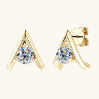 wholesale S925 Sterling Silver Minimalist and Exquisite Small V-Shape Moissanite Stud Earrings for Women, Luxurious and Advanced Sense, Niche and Versatile Silver Ear Jewelry-Gold 0.5 carat +0.5 carat