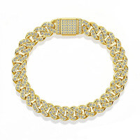 wholesale Sterling Silver Hip Hop Street Hottest NewIns Cross-Border Moissanite Cuban Chain Bracelet Jewelry-Silver with moissanite &gt;6.5 inches