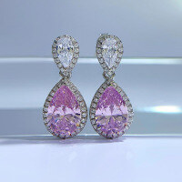 wholesale Sterling Silver New 8*12 Pear Drop Earrings Ins Long Ear Jewelry-E219 Pink Diamond 925 Silver