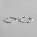 wholesale S925 Sterling Silver Simple Retro Thai Silver Twist Square Open Ring-0-1