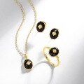 wholesale S925 sterling silver gold-plated autumn new retro light luxury oval black agate pendant court-style floral necklace custom-0-2