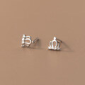 wholesale S925 silver hollow crown inlaid diamond ear studs, simple Korean style small and delicate elegant summer earrings M01086-0-4