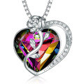 wholesale 925 Sterling Silver Rose Heart Necklace with High-End Swarovski Gemstone Ruby Pendant for Women-0-14