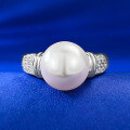 wholesale S925 Silver European and American Minimalist Geometric Ring with 10mm Shell Pearl, Cold Style Band-0-0