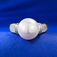 wholesale S925 Silver European and American Minimalist Geometric Ring with 10mm Shell Pearl, Cold Style Band-R793 Platinum 5