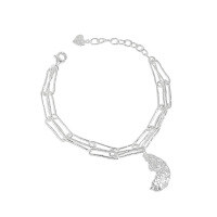 wholesale S925 Sterling Silver 218 Korean Version Ins Small Design Irregular Surface Moon Texture Double Layer Chain Texture Women's Bracelet-Silver 925 silver