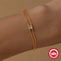 wholesale S925 Sterling Silver Creative Stackable Double-Layer Diamond Accent Bracelet, Korean Style Minimalist Design-0-2