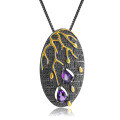 wholesale S925 Sterling Silver Designer Pendant with Natural Amethyst, Exuding Georgian Elegance, Featuring a Scattered Petals Design-0-4
