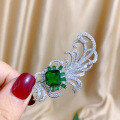 wholesale Sterling Silver 10*12 Simulated Emerald Feather Brooch Pendant with Luxurious Pavé Setting and Enclosed Back Design-0-1