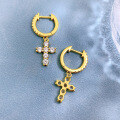 wholesale Metal material, high-end diamond-encrusted cross earrings for women, lightweight luxury style, elegant and minimalist earrings, new collection-0-3
