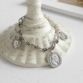 wholesale S925 Sterling Silver YHT001 Korean Version Heavy Work Retro Napoleon Head Coin Pendant Chain Bracelet for Women-0-1