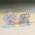 wholesale 925 Sterling Silver Four-Leaf Clover Ear Studs for Women, Ins Style Elegant Earrings with Pink Diamonds, Luxury Fashion Ear Accessories-0-2