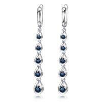 wholesale 925 Silver Blue Topaz Crystal Earrings, Exaggerated Elegance, High-End Statement Drop Earrings with Tassel and Teardrop Design-Tassel Drop Natural London Blue Topaz Earrings>925 Silver