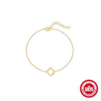 wholesale S925 Sterling Silver Minimalist Four-Leaf Clover Openwork Bracelet, Korean Style Viral Accessory-Gold 925 silver