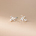 wholesale S925 Sterling Silver Sweet Matte Bow Pearl Stud Earrings, Ins Style Exquisite Spring Atmosphere Earrings M0650-0-3