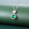S925 Silver Necklace with Empress Green Chalcedony Agate Pendant-0-4