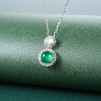 S925 Silver Necklace with Empress Green Chalcedony Agate Pendant-Cabochon chalcedony + necklace  925 silver
