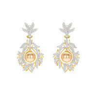 wholesale 925 Silver Gold-Plated Earrings with High-Carbon Diamonds and South Sea Golden Pearls, High-End Jewelry for Party Events, Versatile Accessories for Women-South Sea Gold Beads>925 Silver