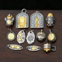 wholesale Gold-Plated S925 Ancient Silver Vajra Pixiu Green Tara and Palden Lhamo Lucky Bead Pendant DIY Bracelet Accessories-Style 6 (Vajra)